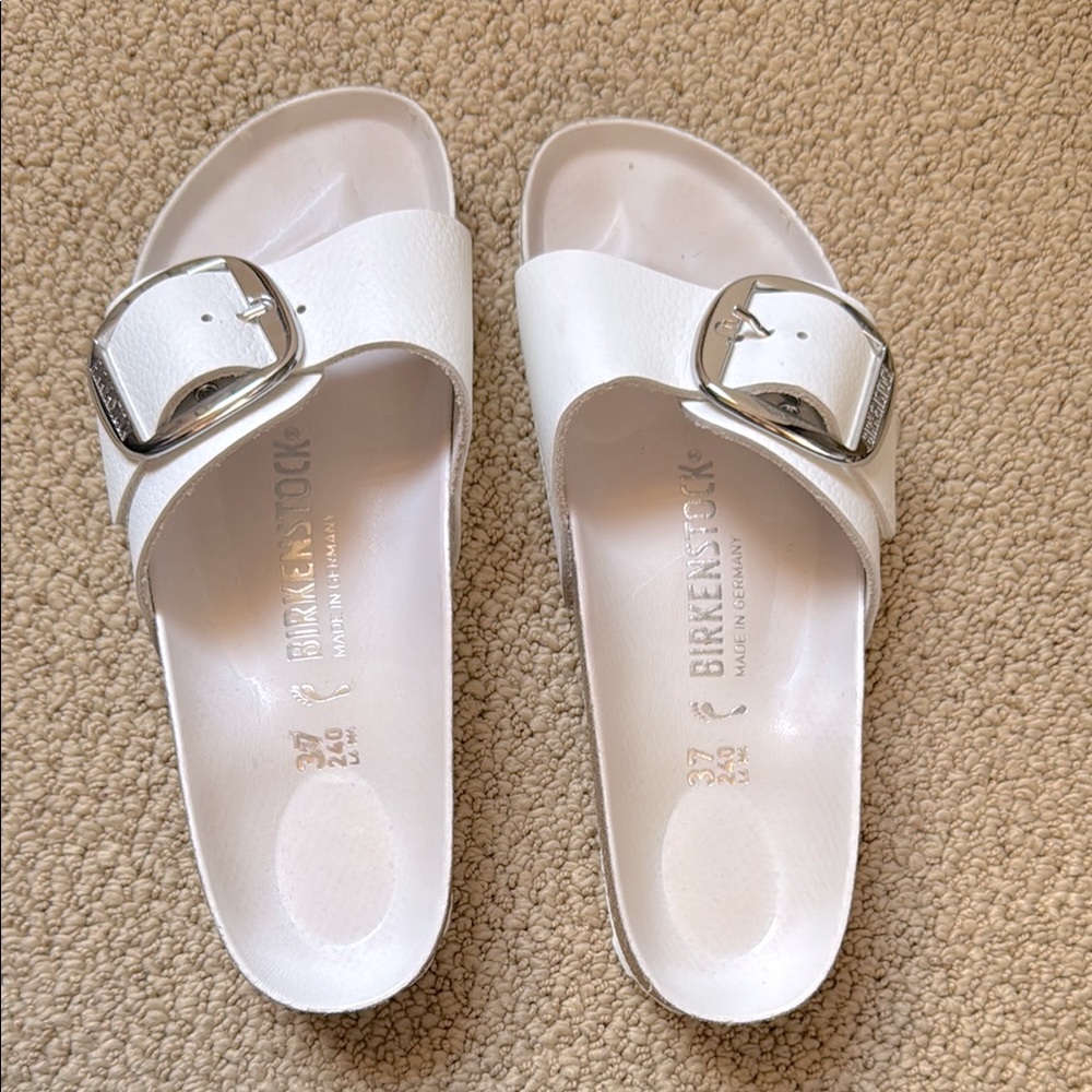 Size 37 Birkenstock Women's White Madrid Big Buckle Sandals
